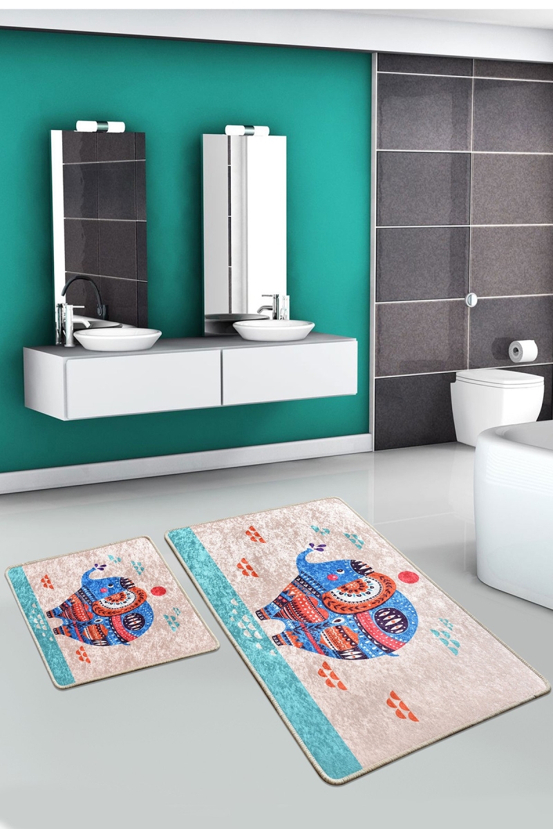 359CHL2478 39.37 x 1.181 x 23.62 in. Etnic Rectangle Bathmat Set - Multi Color - 2 Piece