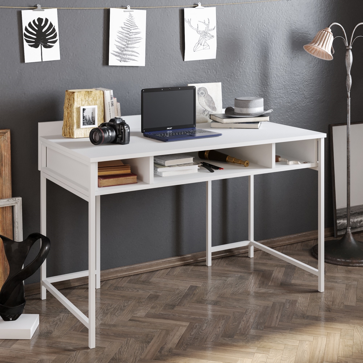 541HDL1121 24.41 x 25.67 x 47.05 in. Tumata Study Desk - White