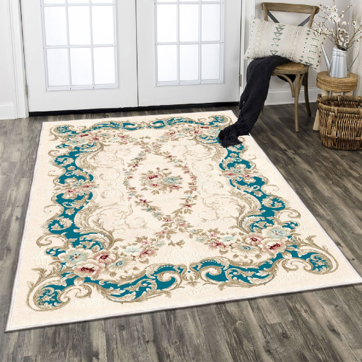 599HFT1800 80 x 120 cm ELS1837 Carpet - Turquoise & Multi Color