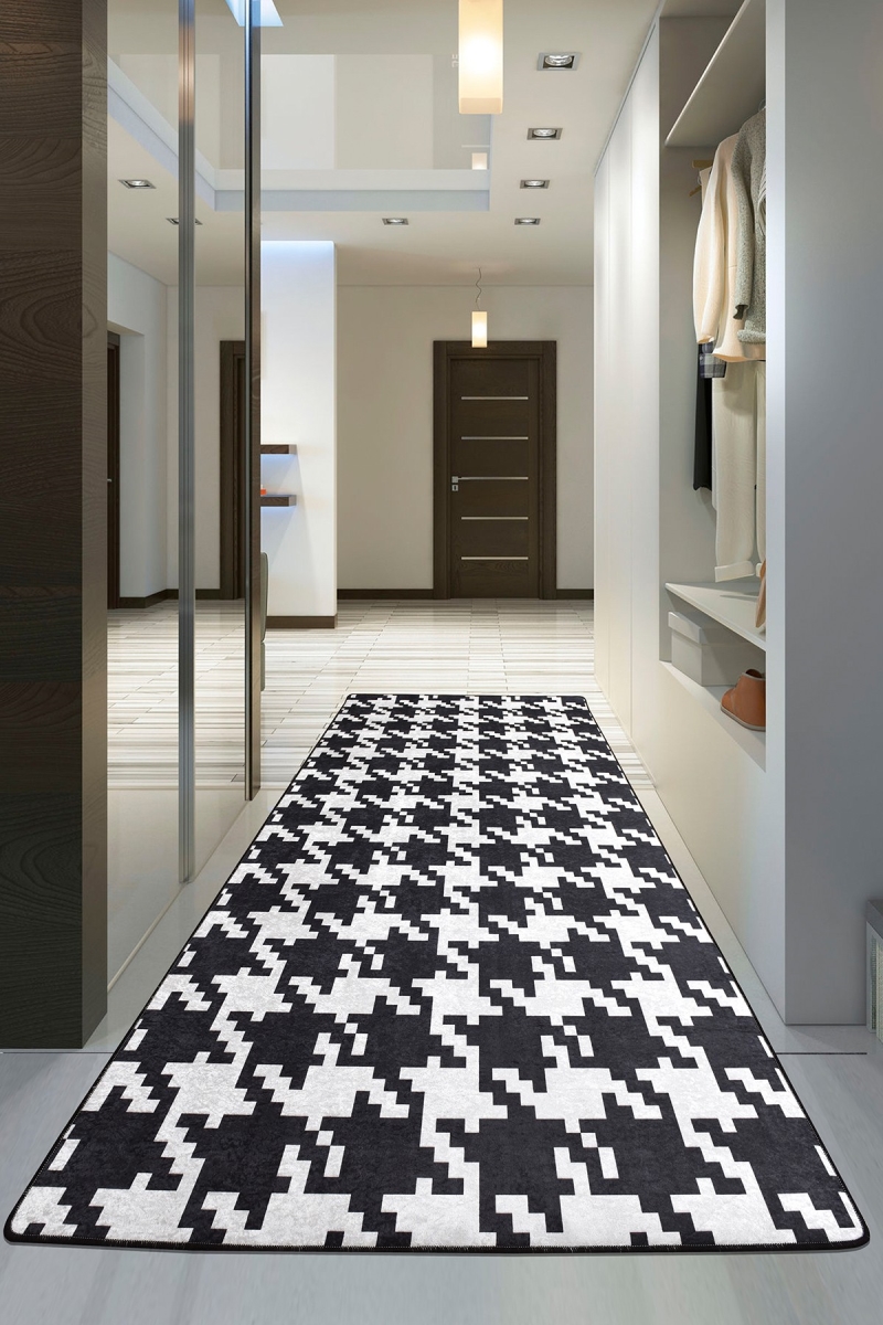 882CHL2463 100 x 180 cm Kazayagi DJT Carpet - Black & White