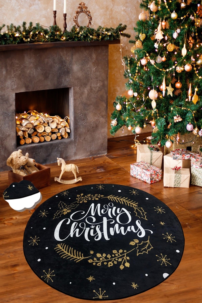 882CHL3458 120 cm Christmas DJT Cap Carpet - Black, White & Gold