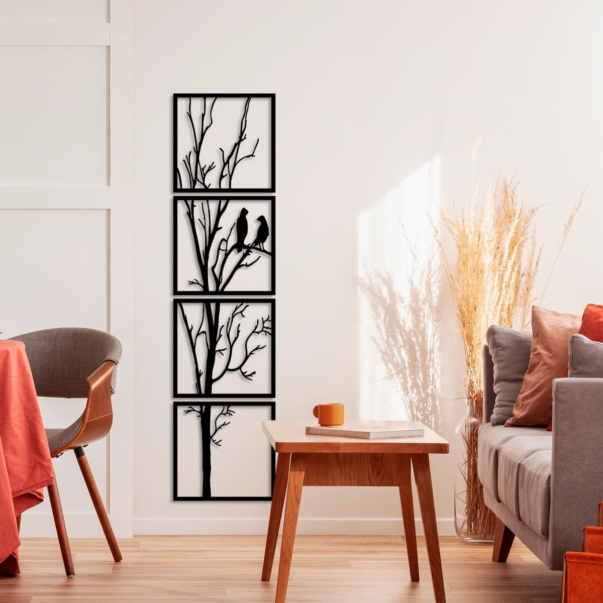 891TNL1910 17.32 x 0.059 x 17.32 in. Tree & Birds B Decorative Metal Wall Accessory - Black