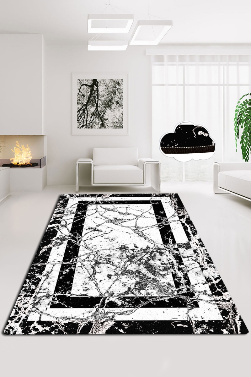 286CHL4131 100 x 300 cm Marmor v2 Hall Carpet - Black & White