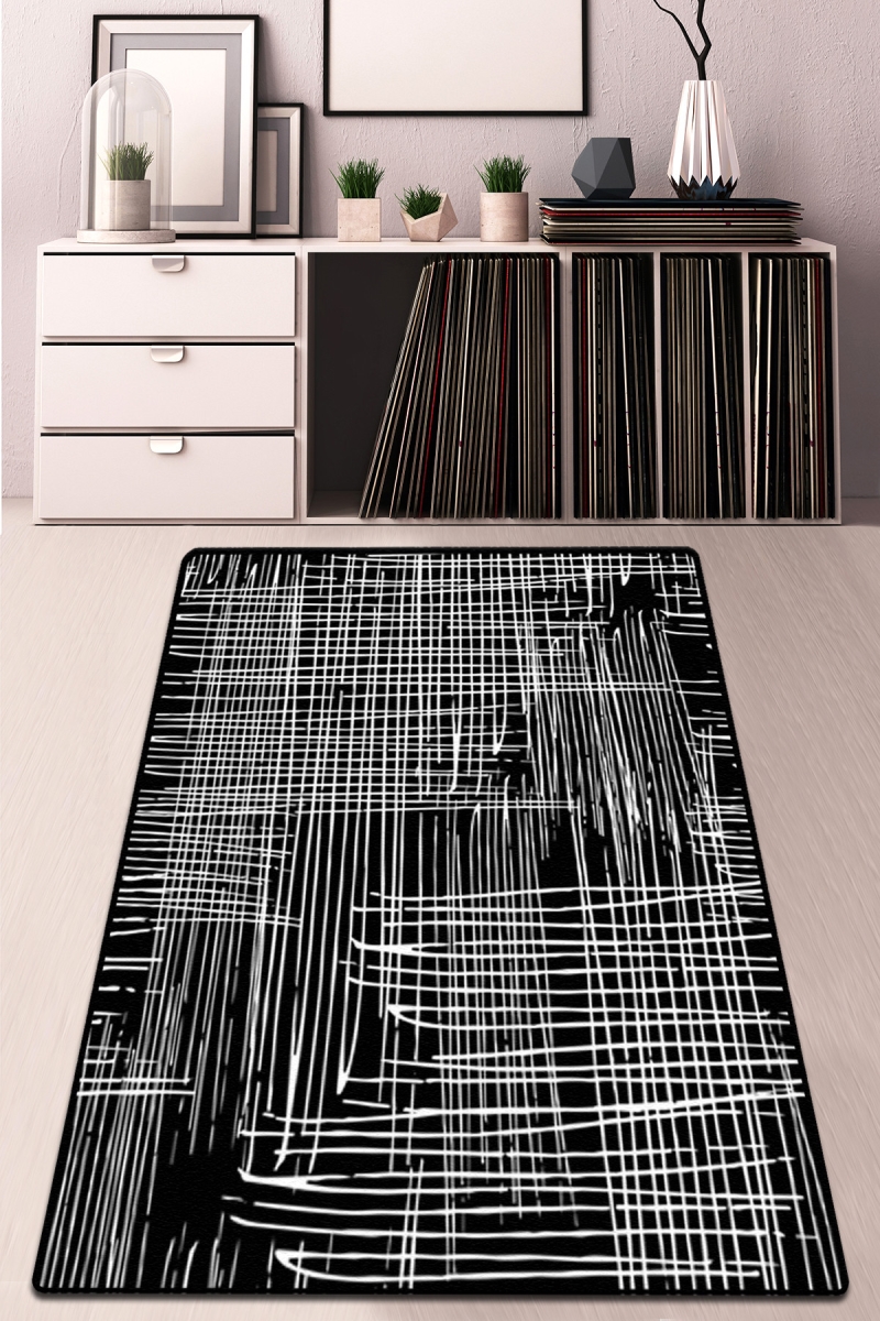 286CHL4414 140 x 190 cm Scratch DJT Carpet - Black & White