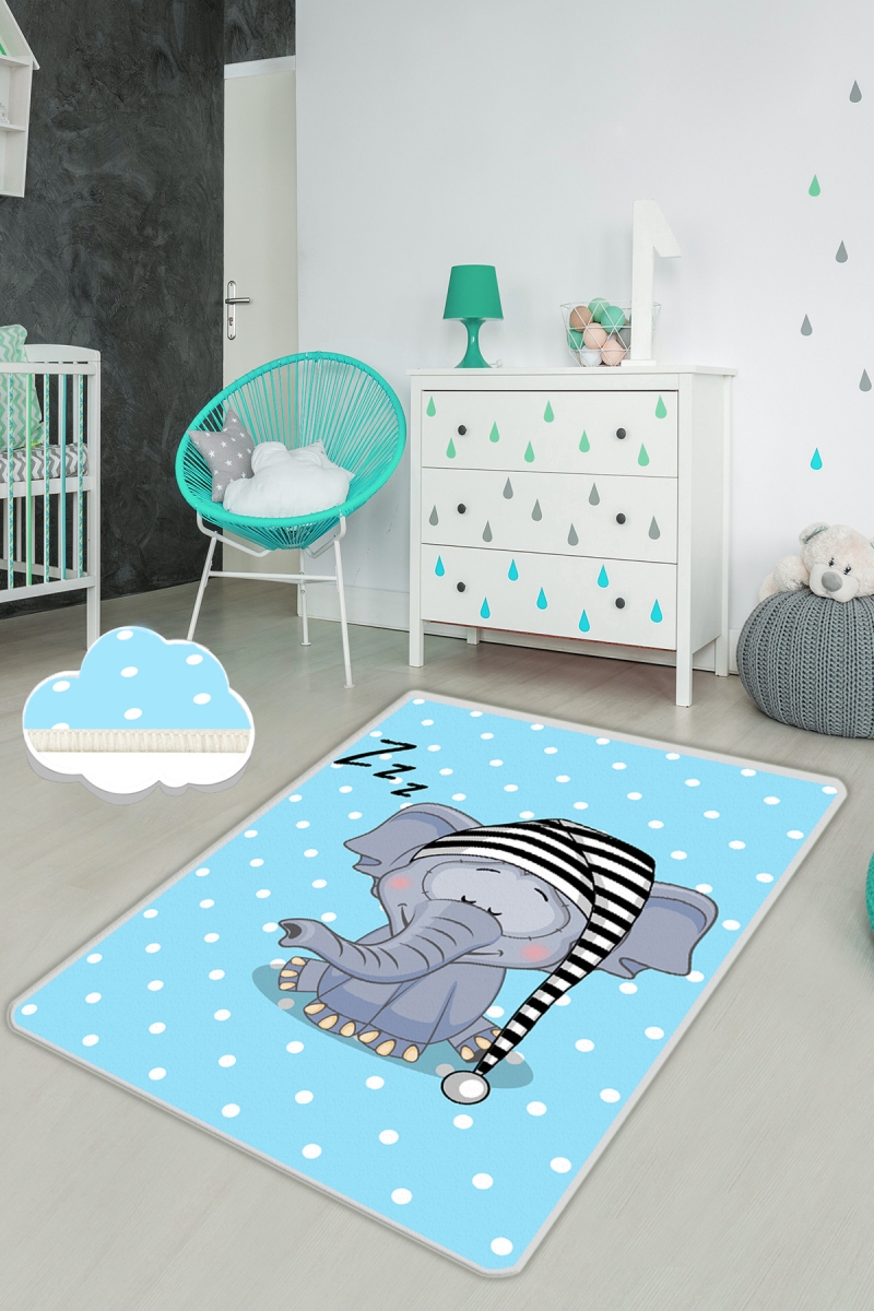 876CHL1364 80 x 100 cm Elephant Sleep Hall Carpet - Multi Color