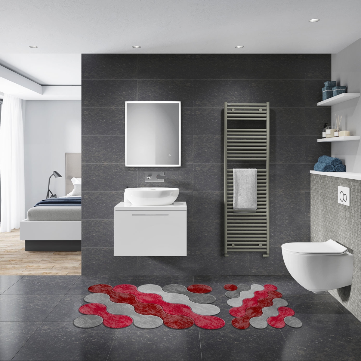 394ANR1457 39.37 x 0.394 x 23.62 in. 21011715KZ Bathmat Set - Red - 2 Piece