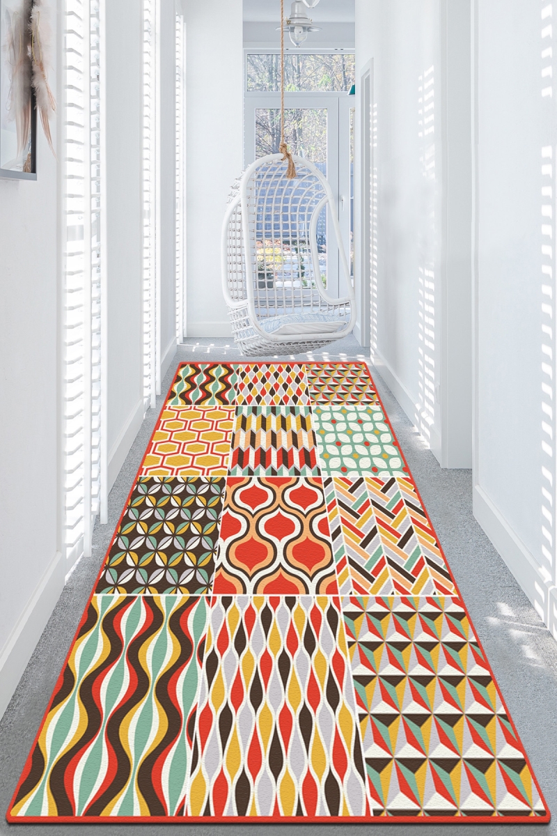 908CHL1182 80 x 300 cm Cuadricula DJT Hall Carpet - Multi Color