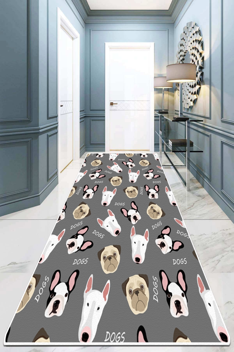 908CHL2238 80 x 300 cm Chiens DJT Hall Carpet - Gray