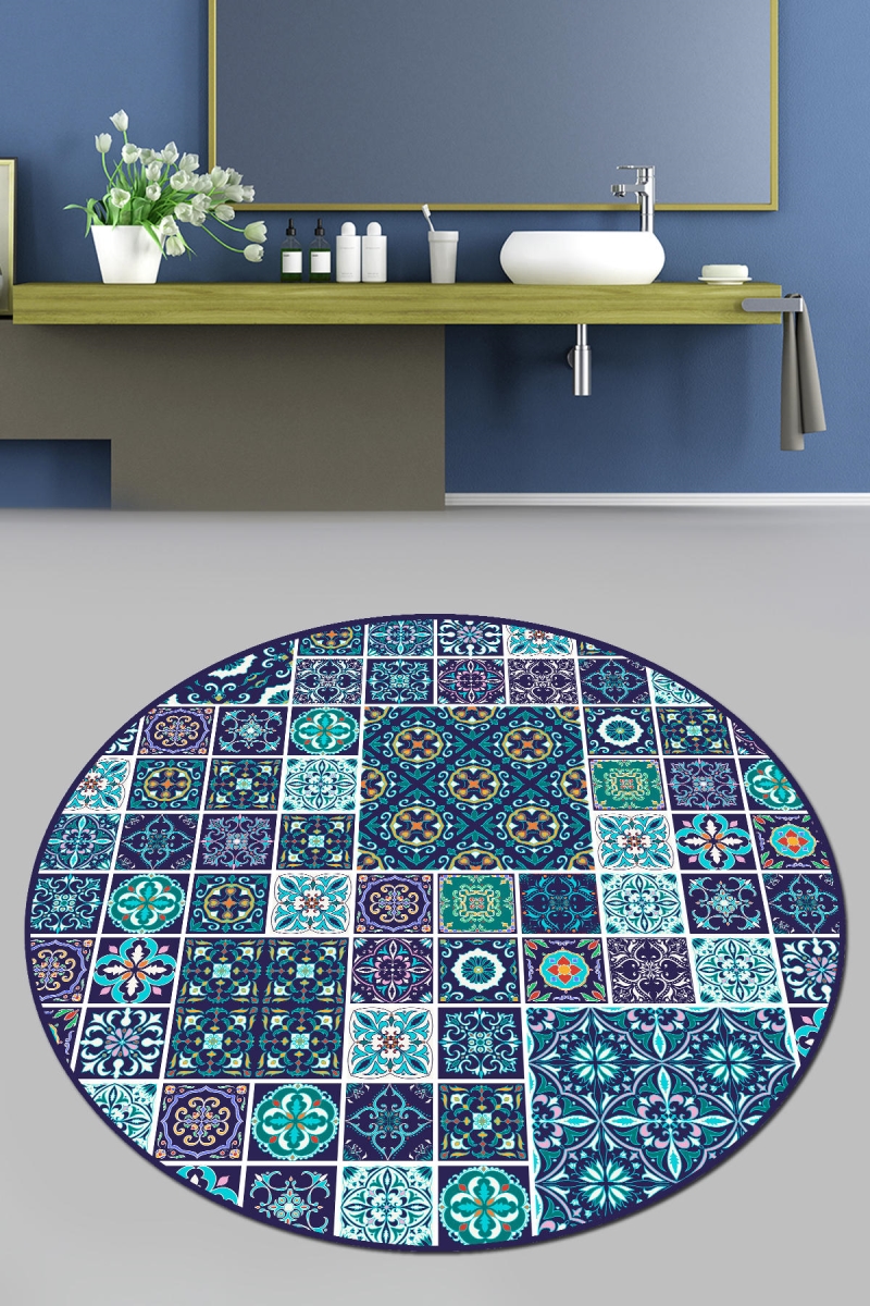 359CHL4859 100 cm Carres Bleus Bathmat - Multi Color