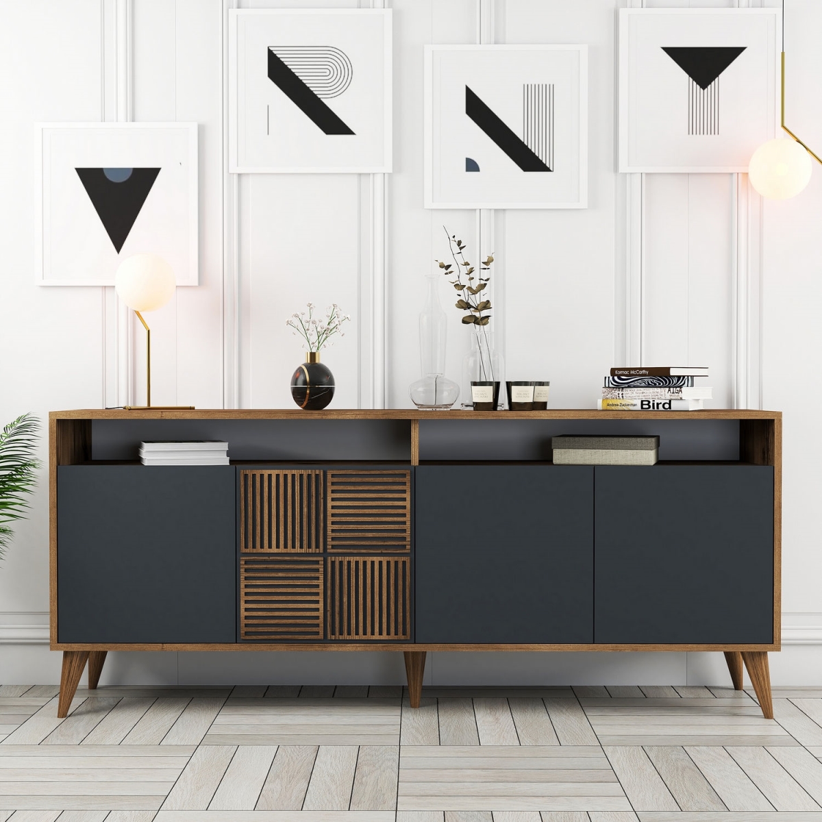 845HCT5315 13.78 x 30.71 x 70.87 in. Milan Console - Walnut & Anthracite