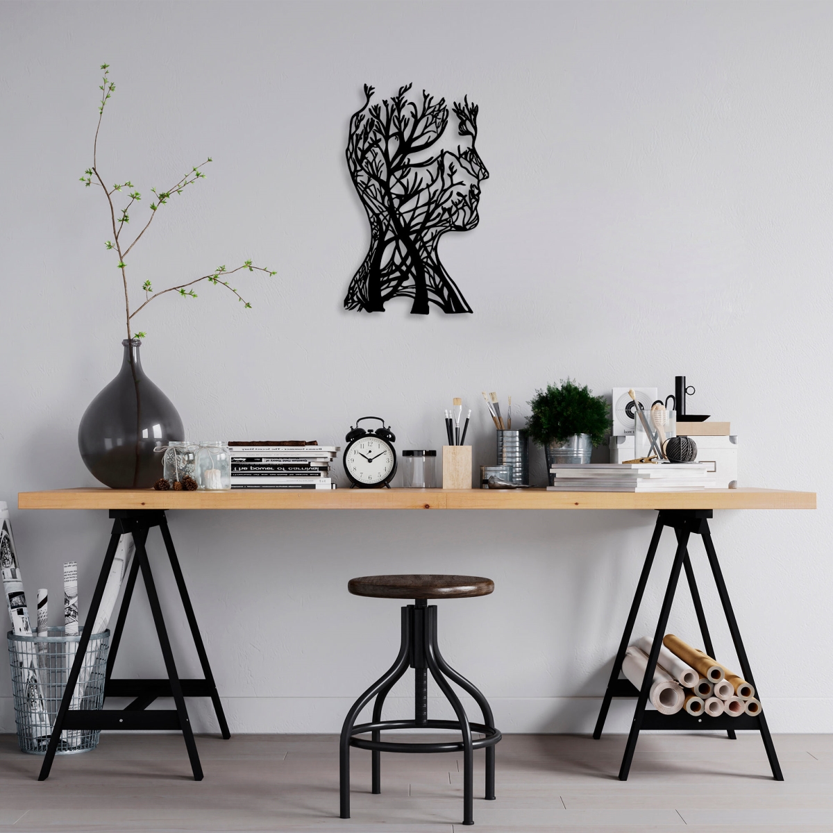 899SKL2383 16.93 x 0.059 x 10.63 in. Tree Man 317 Decorative Metal Wall Accessory - Black
