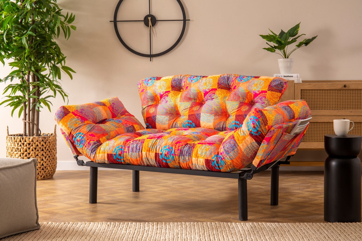 859FTN2704 27.56 x 31.5 x 61.02 in. Nitta Patchwork 2-Seat Sofa Bed - Multi Color