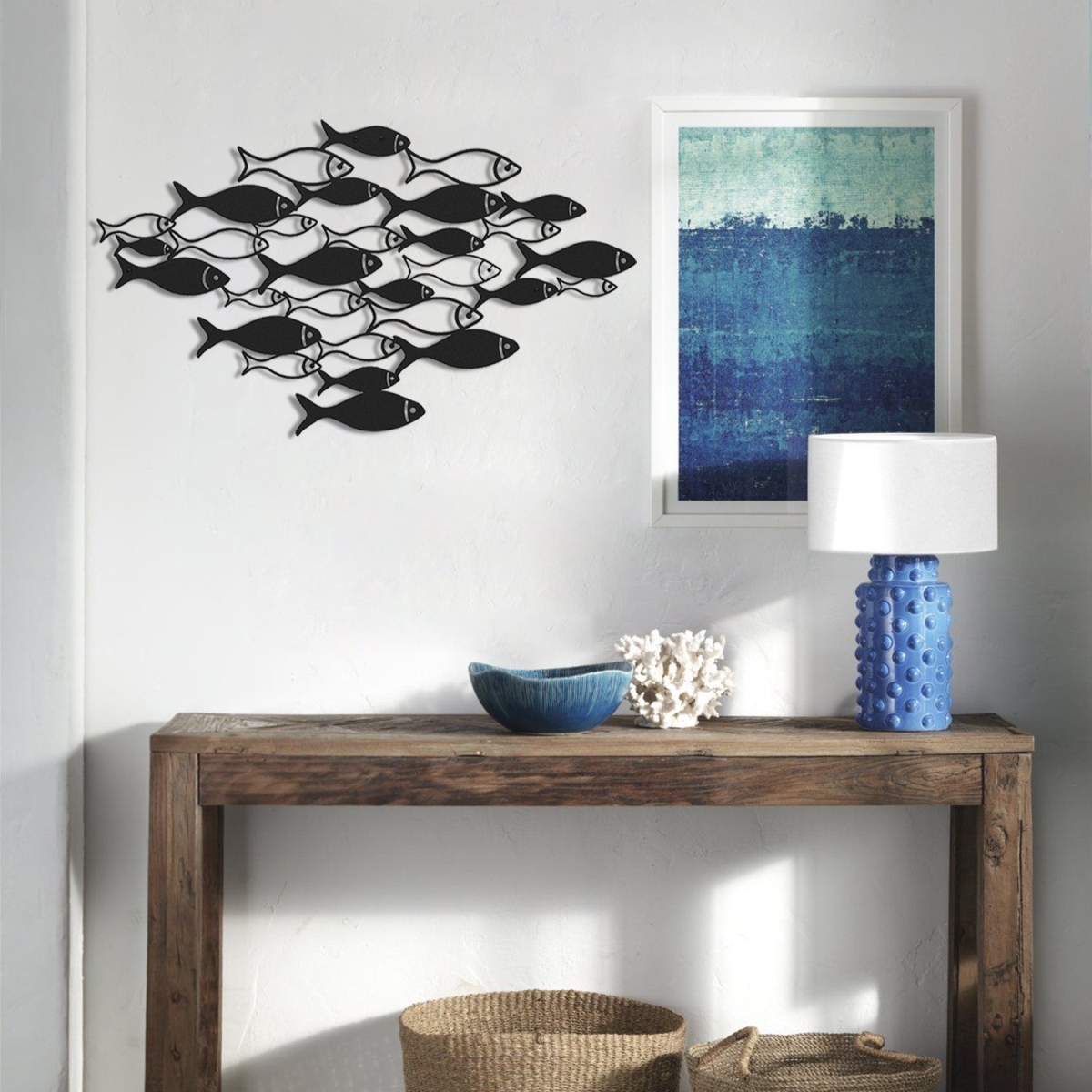 507ATP1125 27.56 x 0.059 x 16.14 in. Fish Swarm APT392MS Decorative Metal Wall Accessory - Black