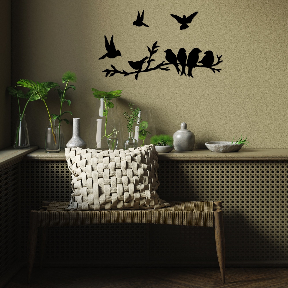 899SKL2532 26.77 x 0.059 x 8.66 in. Bird Community Decorative Metal Wall Accessory - Black