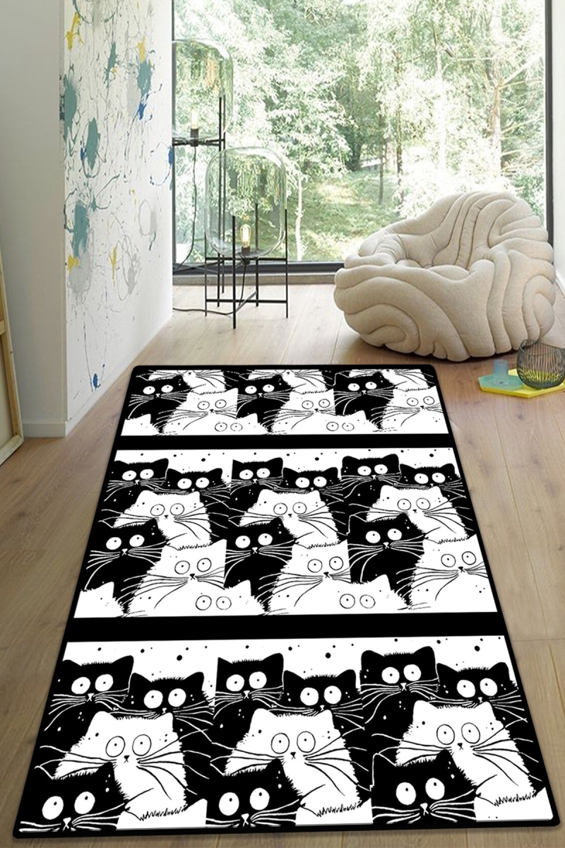 959CHL2287 80 x 300 cm White Cats Hall Carpet - Multi Color