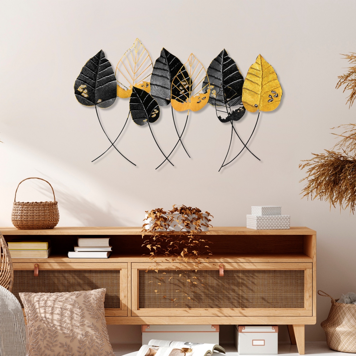 930DYU1227 44.09 x 0.059 x 26.38 in. Casting Leaf Decorative Metal Wall Accessory - Multi Color