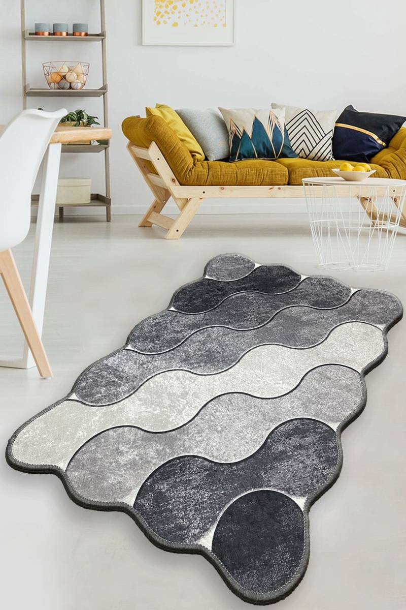 959CHL2311 80 x 200 cm Circle Carpet - Dark Gray, Gray & White