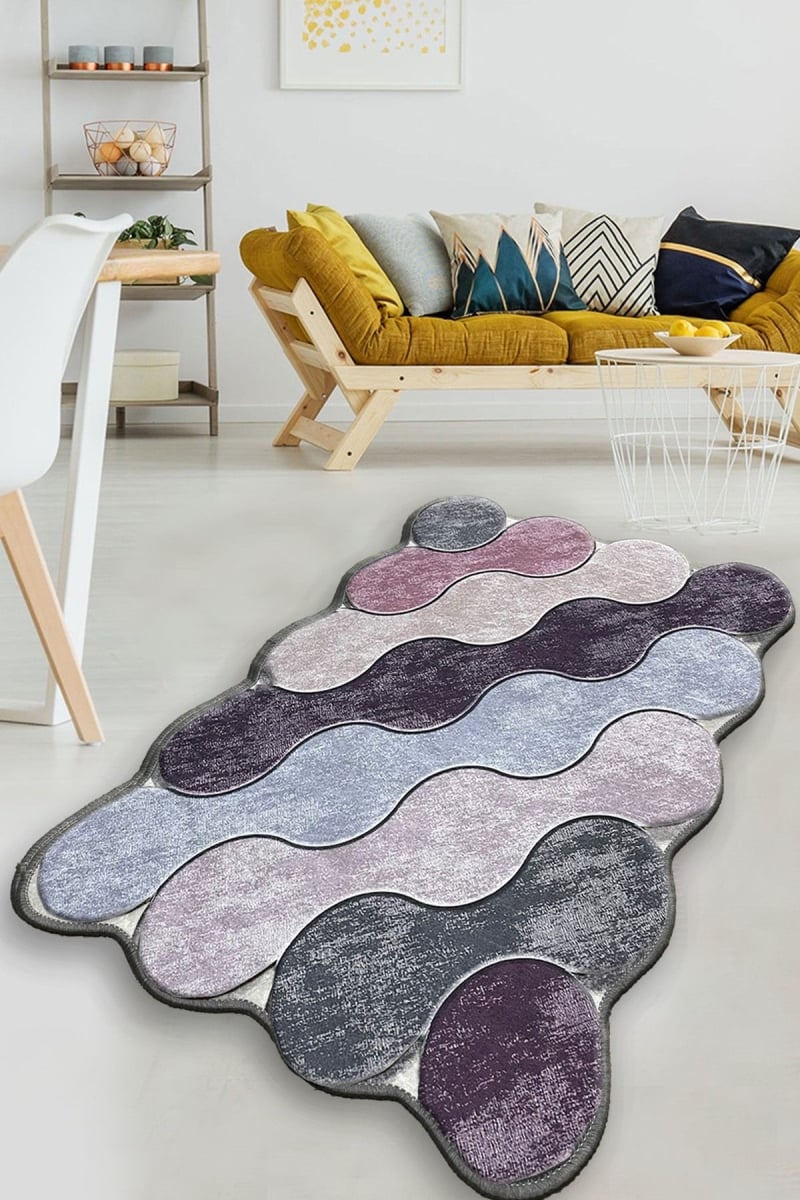 959CHL2324 140 x 190 cm Circle Carpet - Purple, Lilac & Anthracite