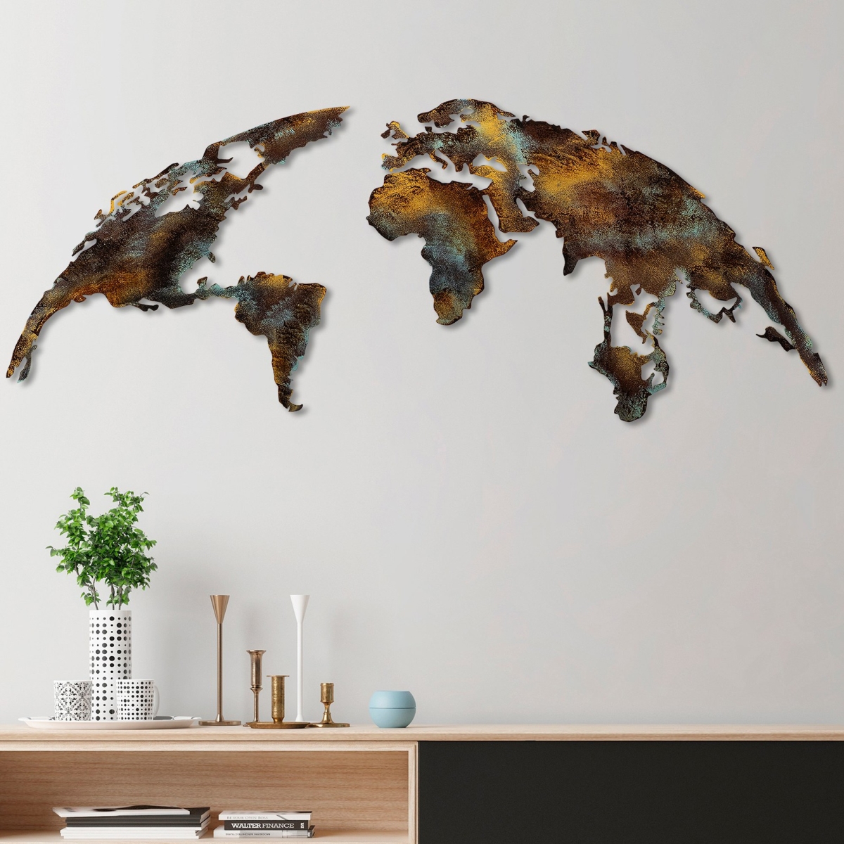891TNL2435 23.23 x 0.059 x 59.06 in. World Map Medium 3 Decorative Metal Wall Accessory - Multi Color