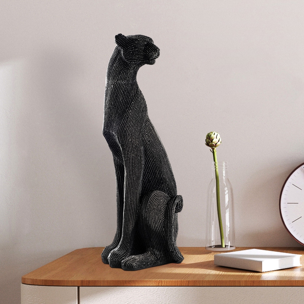 891TNL3660 5.91 x 16.93 x 5.91 in. Leopard Decorative Object - Black