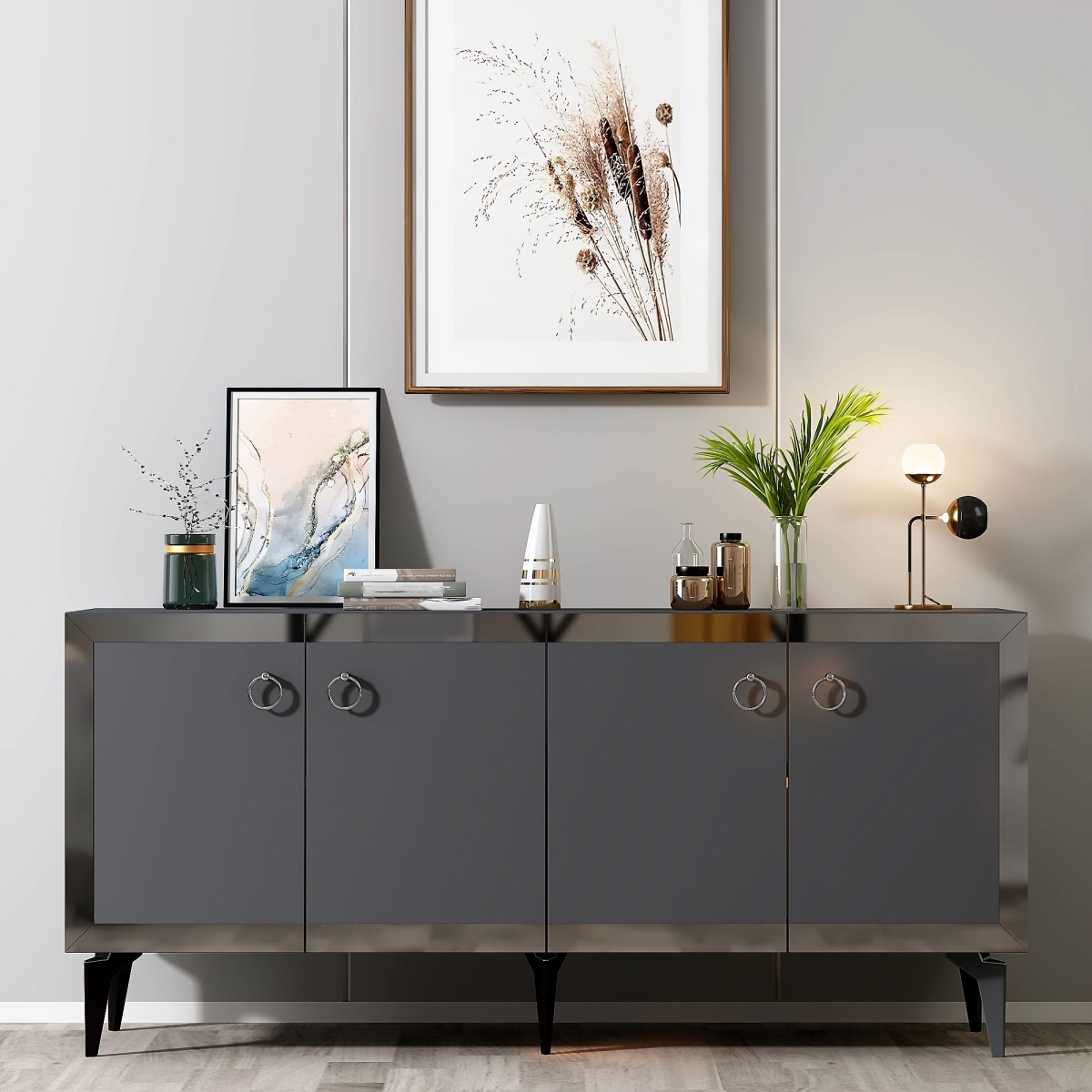 475OLV2748 31.1 x 15.75 x 59.05 in. Ponny Console - Anthracite & Silver