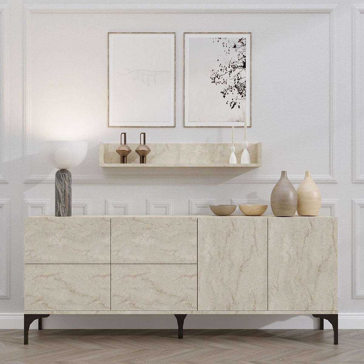 793ELG1814 15.75 x 21.65 x 70.87 in. Modern Console Table with Wall Shelf, Travertine