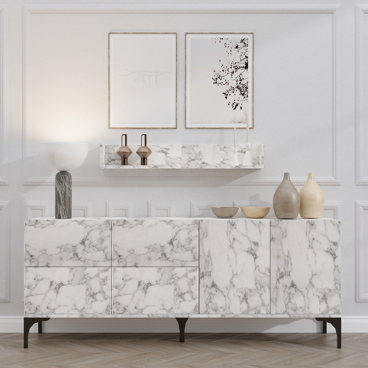 793ELG1815 15.75 x 21.65 x 70.87 in. Stella Console - Carrara Marble