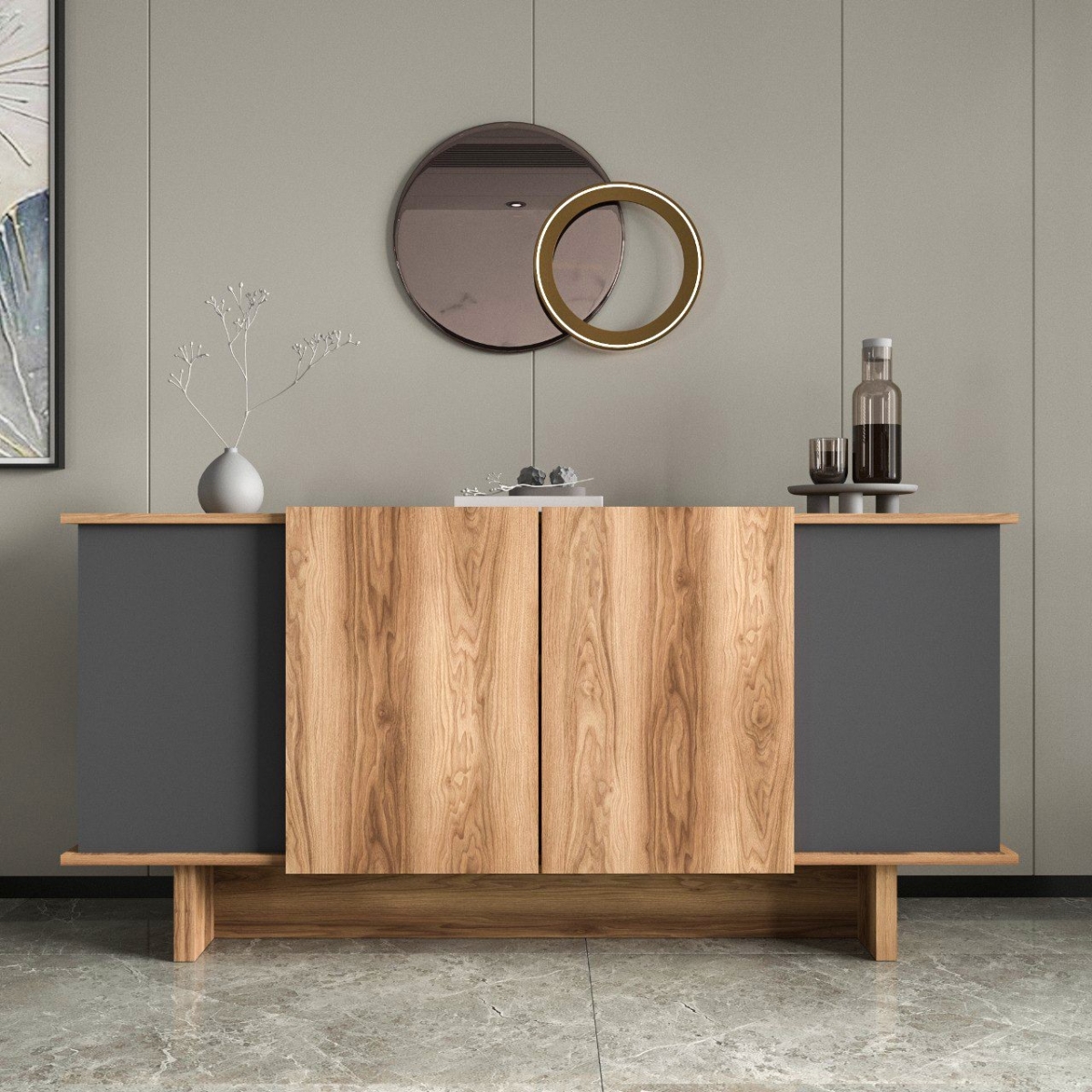 360ALE1501 15.75 x 31.89 x 70.87 in. Diana Console Table, Anthracite & Walnut