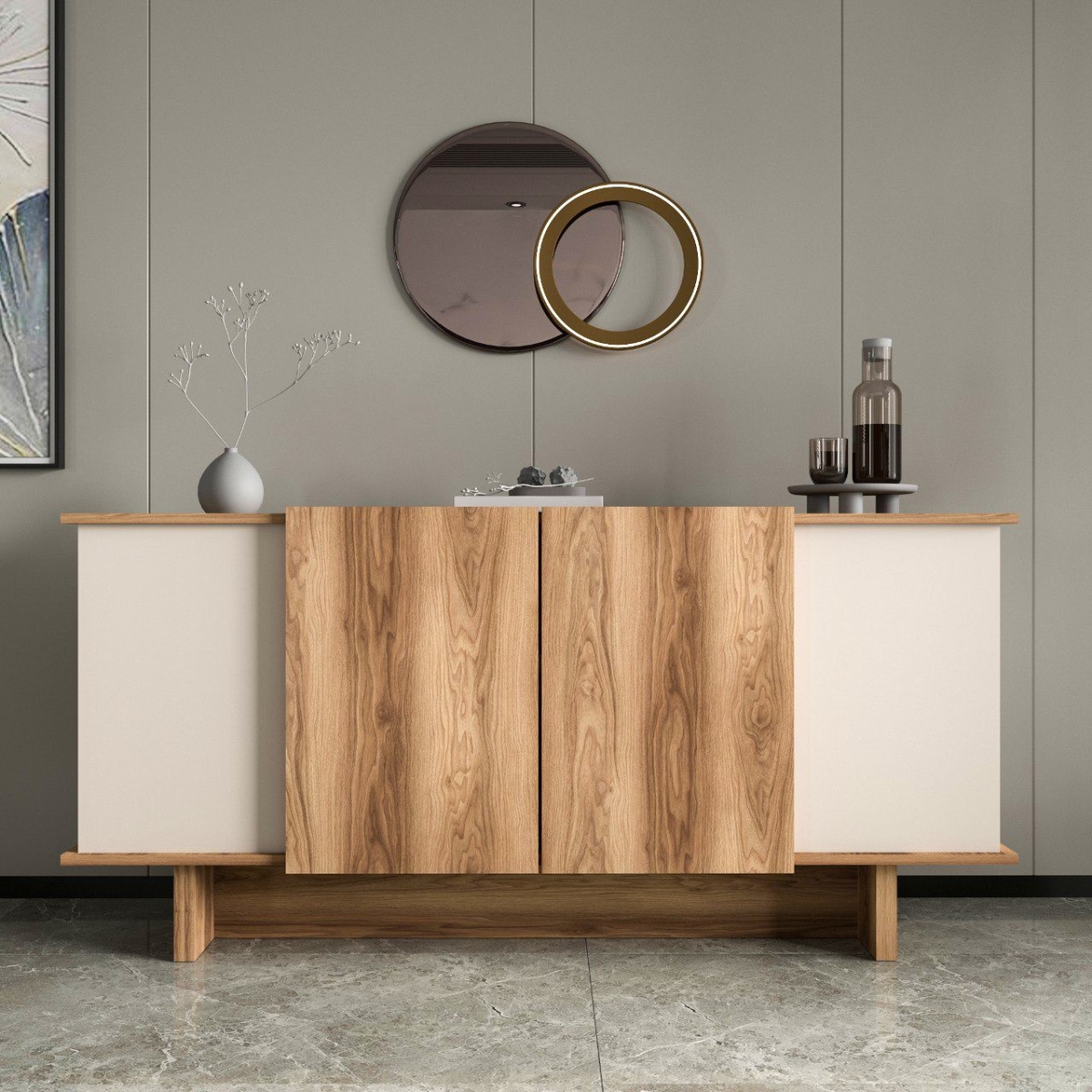 360ALE1502 15.75 x 31.89 x 70.87 in. Diana Console - Sand & Walnut