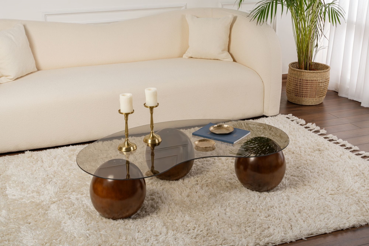491CRT1173 27.56 x 11.81 x 47.24 in. Sphere Coffee Table, Walnut & Bronze
