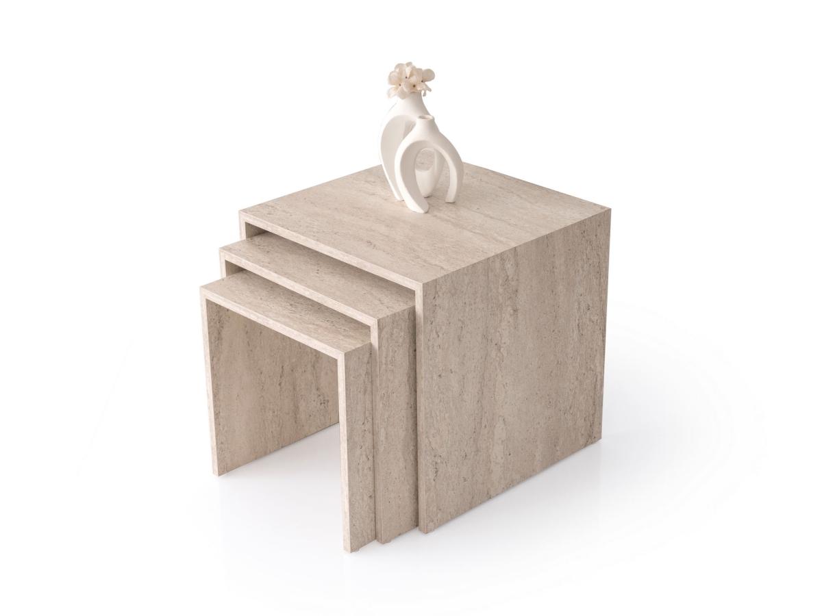 974NMB2231 19.69 x 19.69 x 19.69 in. Flex 9409 Nesting Table - Travertine - 3 Piece