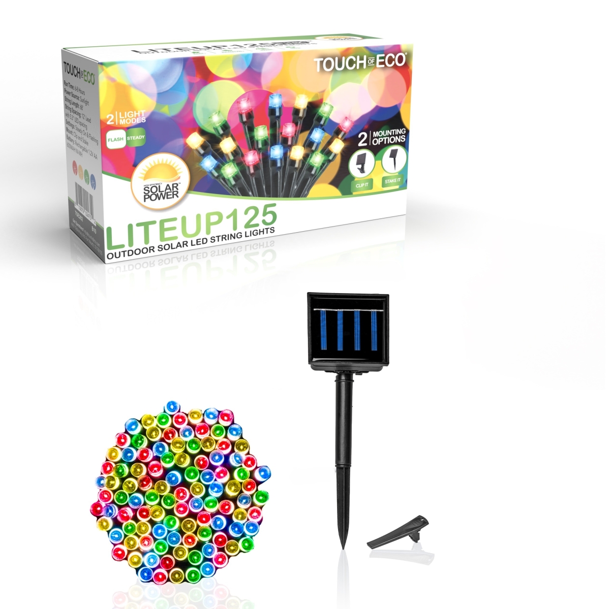 TOE262 Holiday LITEUP 125 Solar Powered LED Christmas String Light - Multi Color
