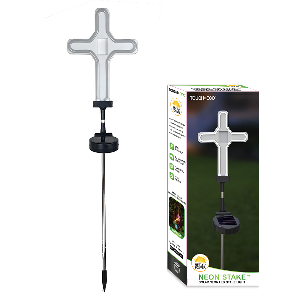 TOE401 Solar LED White Cross Outdoor Garden Decor Stake Light