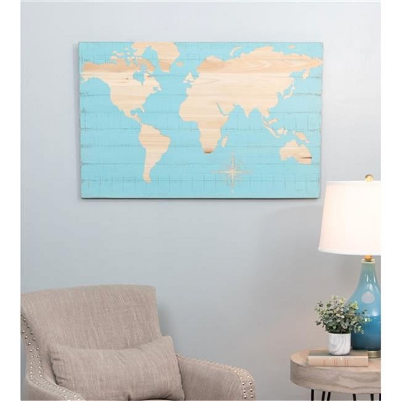 6213 Mali Blue World Map Wall Plaque, Blue -  Aspire Home Accents