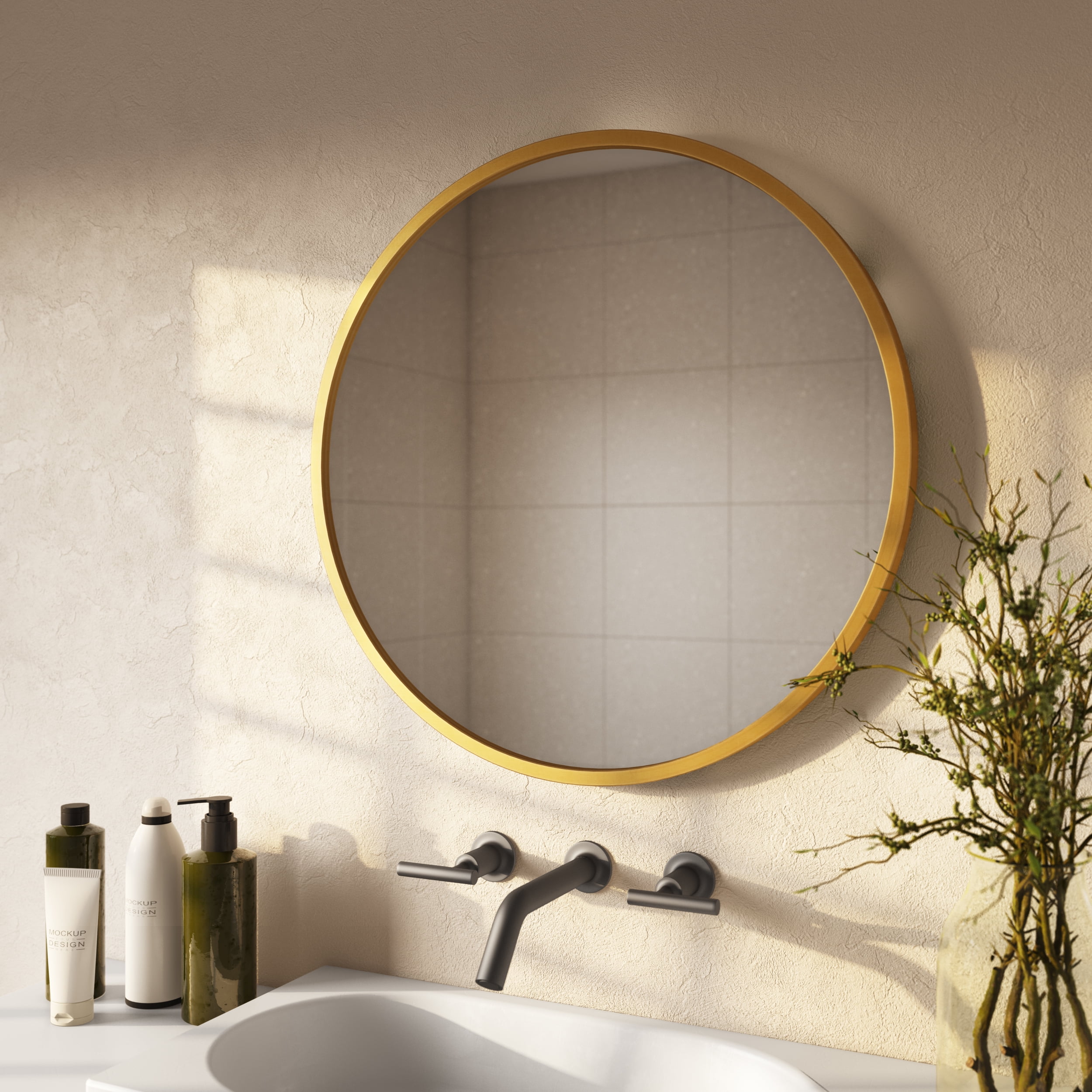 Picture of Aspire Home Accents 7494 Bali Modern Round Wall Mirror, Gold - 24 in.