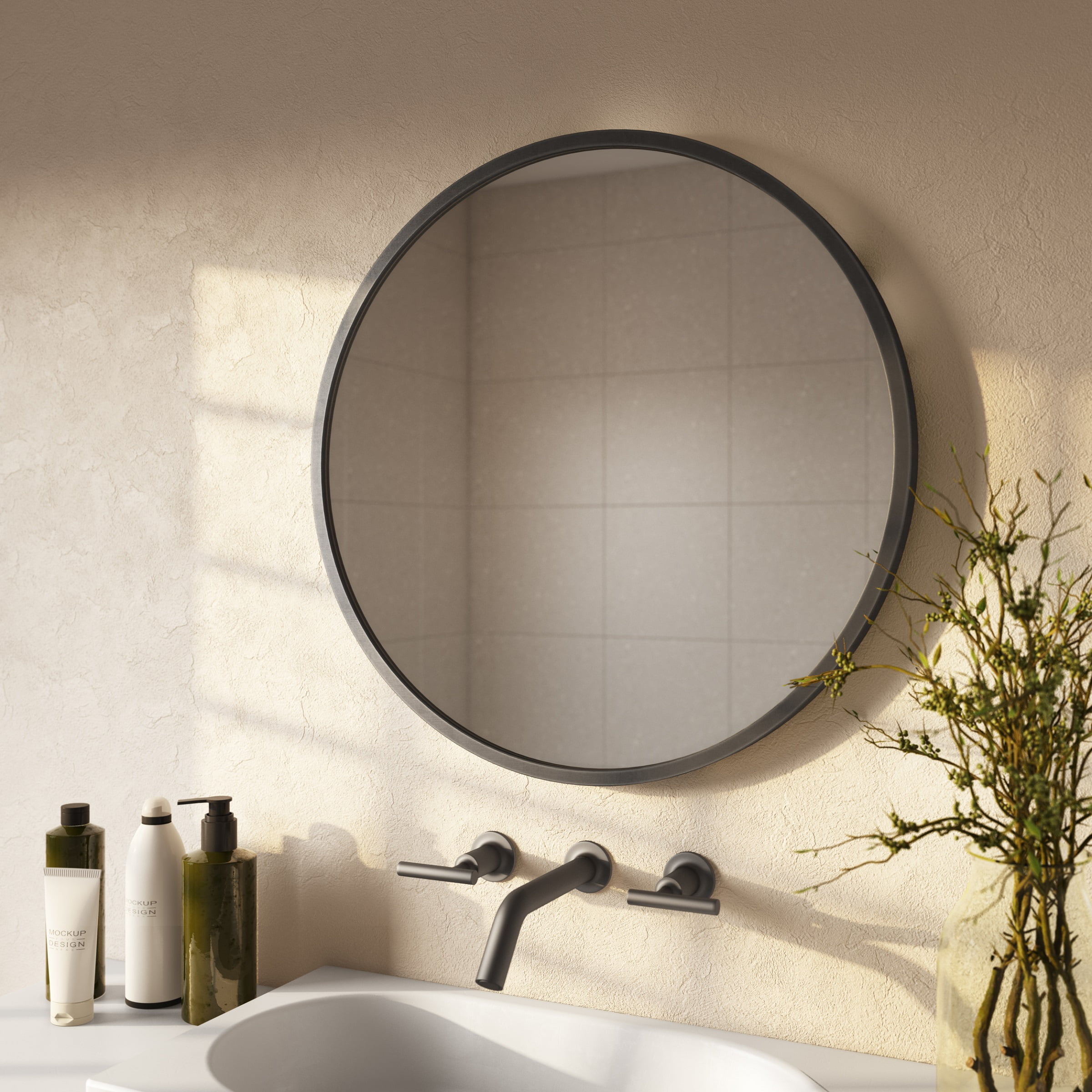Picture of Aspire Home Accents 7524 Bali Modern Round Wall Mirror, Gray - 24 in.