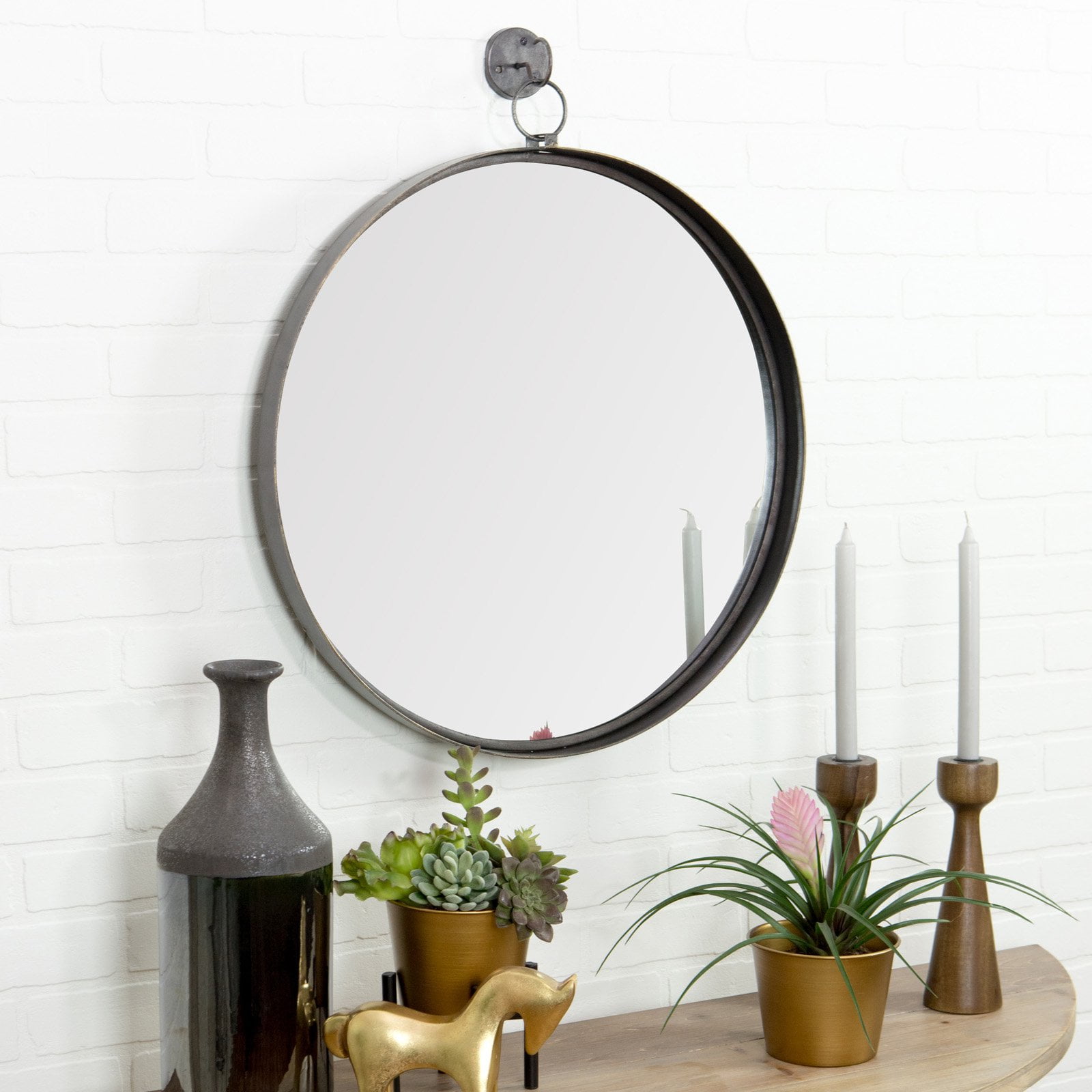 Picture of Aspire 6343 28 x 24 x 2 in. Bescott Suspended Round Wall Mirror, Gray
