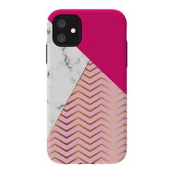 AC-00565289 Curved Lines In Marble & Magenta for Strong Fit Apple iPhone 11 Case