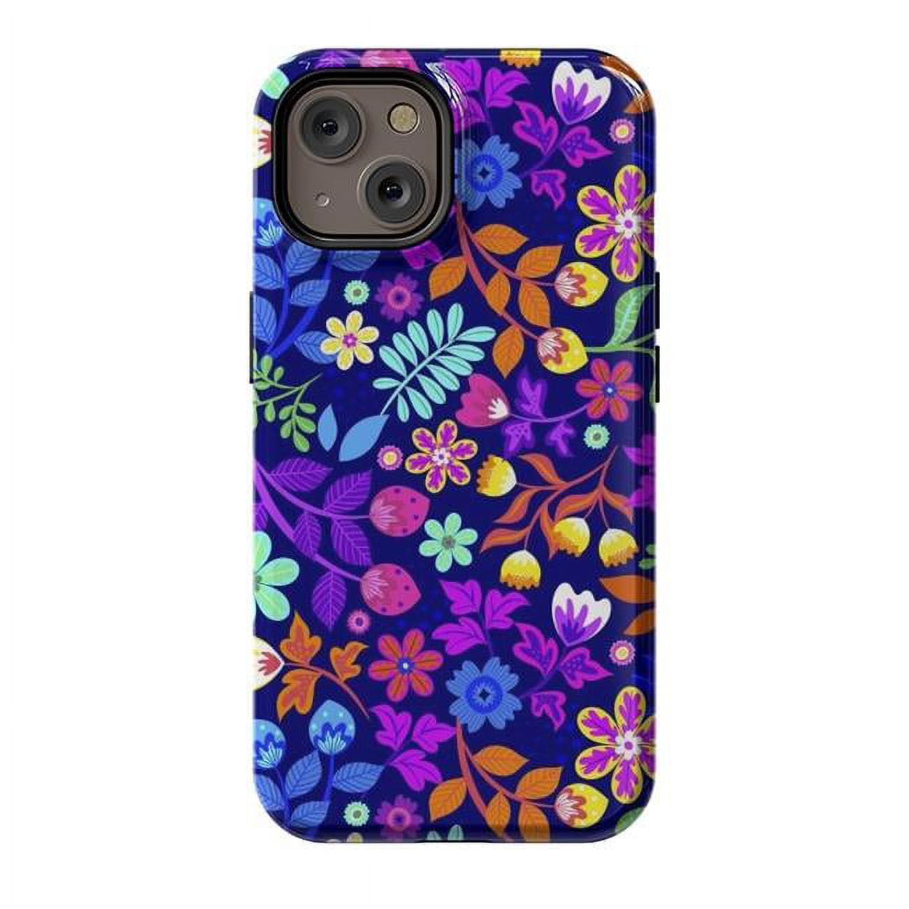 StrongFit Designer Cases for iPhone 14, Blue - Cute Flowers I