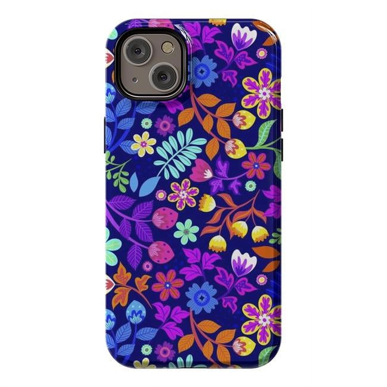 StrongFit Designer Cases for iPhone 14 Plus, Blue - Cute Flowers I