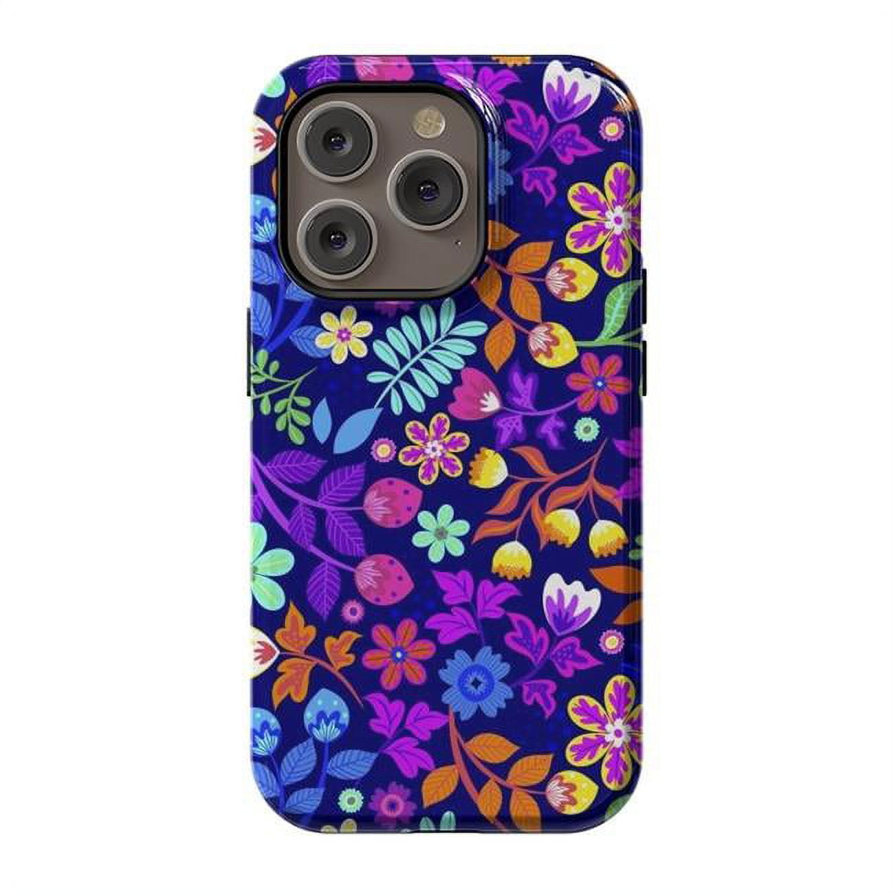 StrongFit Designer Cases for iPhone 14 Pro, Blue - Cute Flowers I