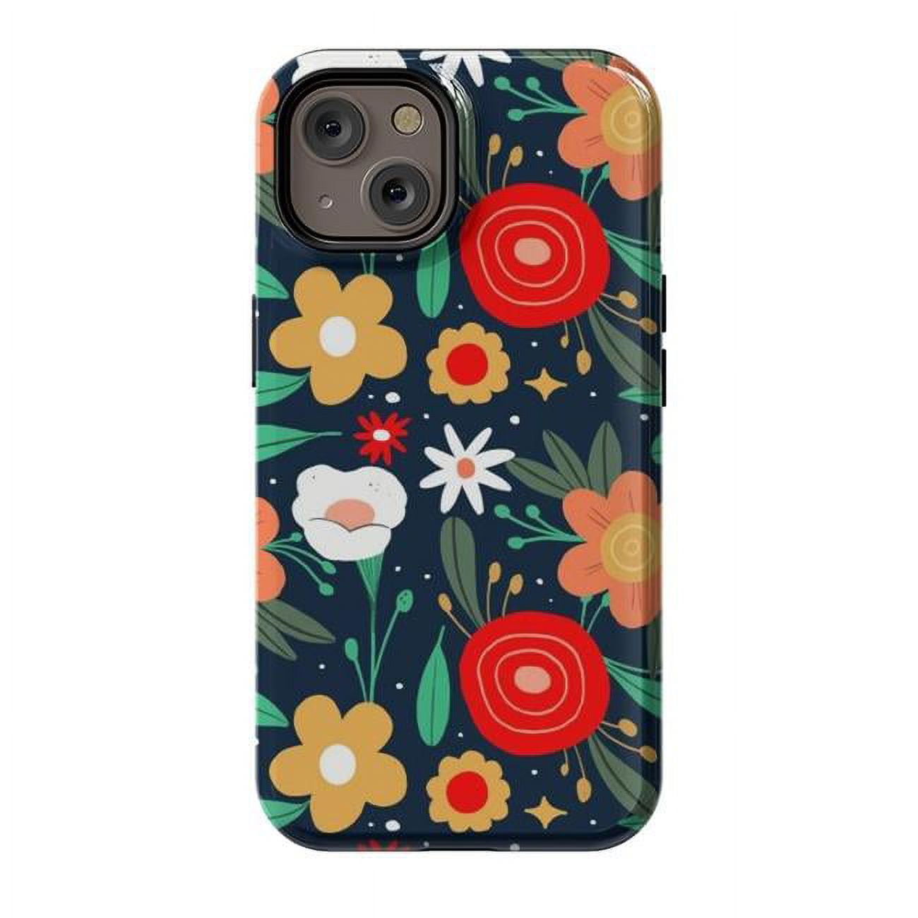 StrongFit Designer Cases for iPhone 14, Orange - Wild Flowers