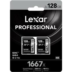 Picture of Lexar LSD128CBNA16672 128GB Professional 1667x UHS-II SDXC Memory Card - Class 10 & U3&#44; Pack of 2