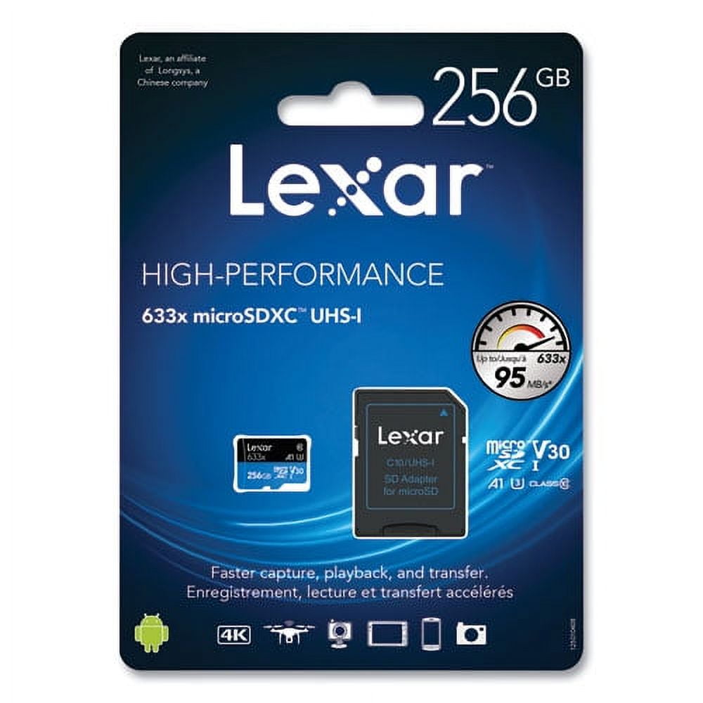 Picture of Lexar LSDMI256BBNL633A 256GB High-Performance 633x UHS-I microSDXC Memory Card with SD Adapter