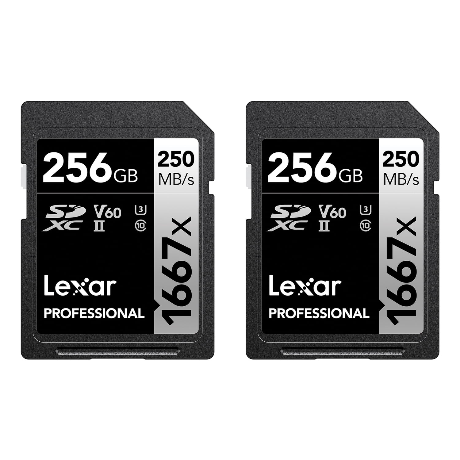 Picture of Lexar LSD1667256G-B2NNU 256GB Professional 1667X Class 10 UHS-II U3 V60 SDXC Memory Card - Pack of 2
