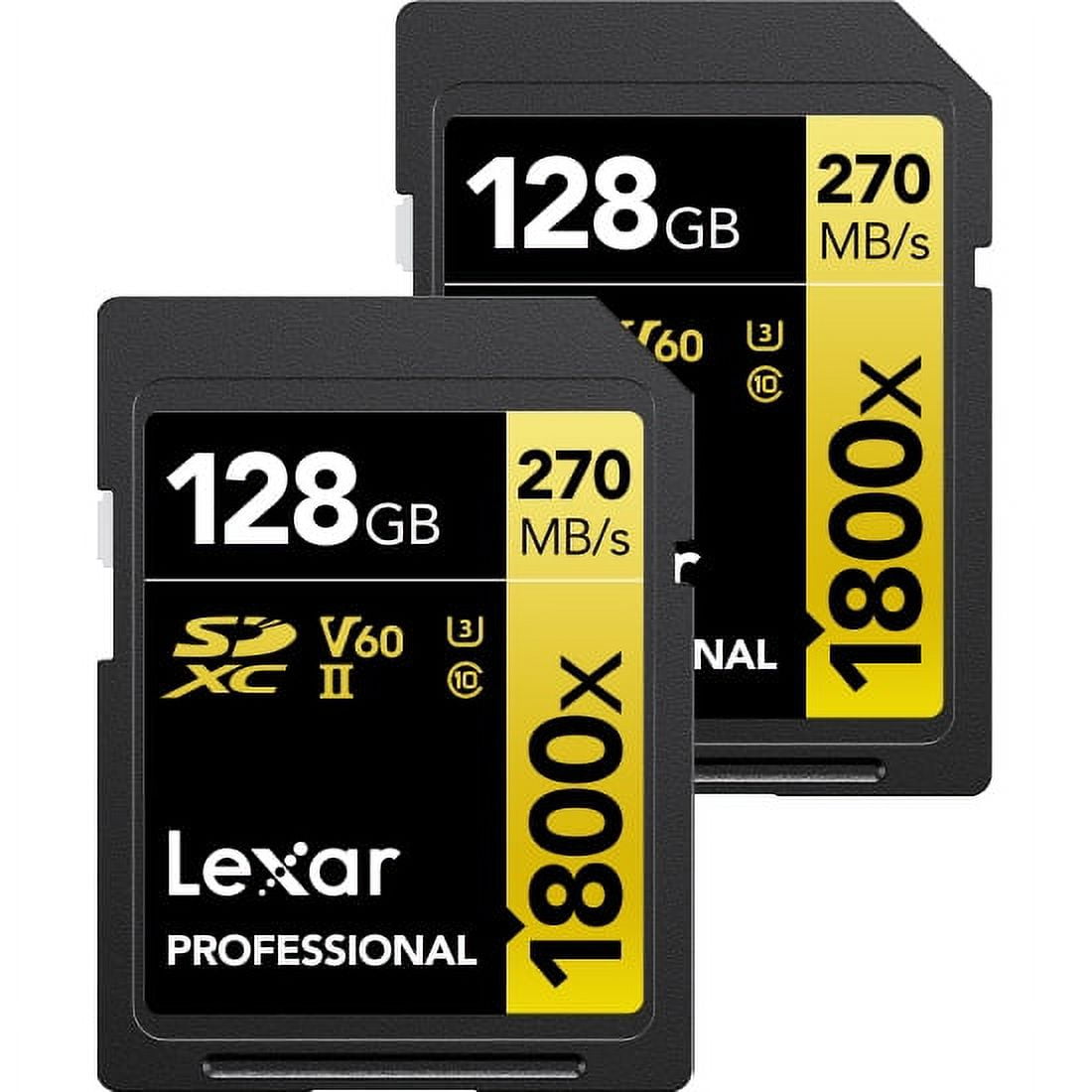 Picture of Lexar LSD1800128G-B2NNU 128GB Professional 1800X Class 10 UHS-II U3 Gold Series SDXC Memory Card - Pack of 2