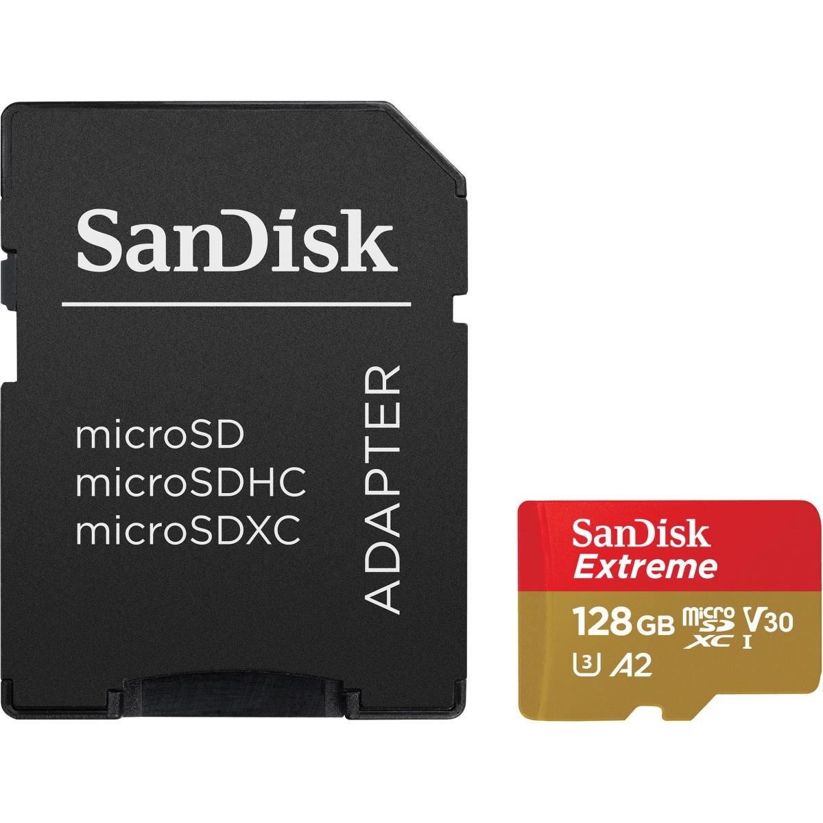 Picture of Sandisk SDSQXAA-128G-AN6MA 128GB Extreme MicroSDXC UHS-I Memory Card with SD Adapter