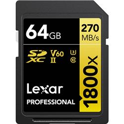 Picture of Lexar LSD1800064G-BNNNU 1800X & 64GB&#44; Class 10 & UHS-II&#44; U3 & GOLD Series Professional SDXC Memory Card