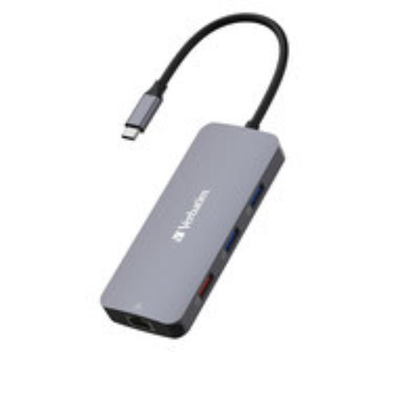 Picture of Verbatim 32152 USB-C&#44; Pro Multiport Hub - CMH09&#44; 9 Ports&#44; HDMI&#44; RJ45&#44; USB-C Gen2&#44; USB-A Gen 1 & 2&#44; SD&#44; MicroSD