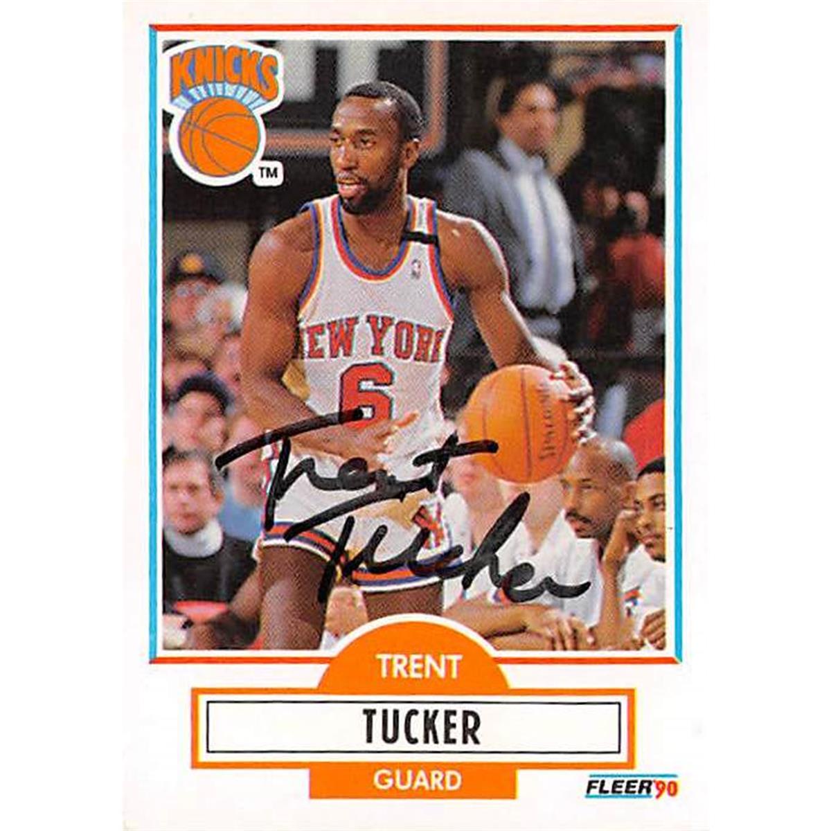 302513 Trent Tucker Autographed Basketball Card - New York Knicks 1990 Fleer No. 129